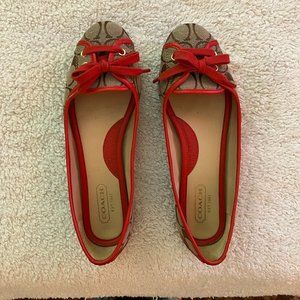 Coach Josie Slip On Ballet Flats Tan with Orange Trim & Laces